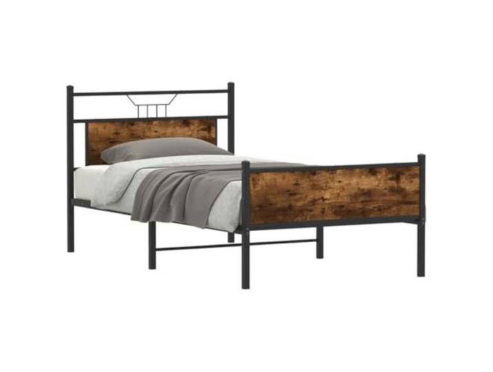 RJPLMFV Bettgestell, 100 x 190 cm, Holz, Technik, Raucheiche Ohne Matratze, Lattenrost, Kopfteil inklusive, Unterbettaufbewahrung, langlebiger Stahl
