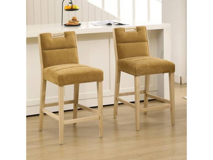 chairus Tabouret Bar Lot de 2 Tabouret de Bar en Bois Chaise Haute de Bar Tabouret de Comptoir pour Cuisine Chenille Jaune
