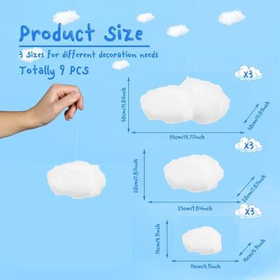 Inspired Living Dreamy 3D Cloud Ceiling Decor Set For Parties & Kids Rooms (9pcs) a
