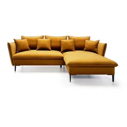 ECKSOFA SOLE Gelb Plüsch-Stoff mit Schlaffunktion