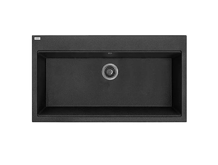 KOLMAN Granitspüle Tau Spülbecken Einzelbecken mit Space Saving Siphon (Schwarz, 50x90 cm)