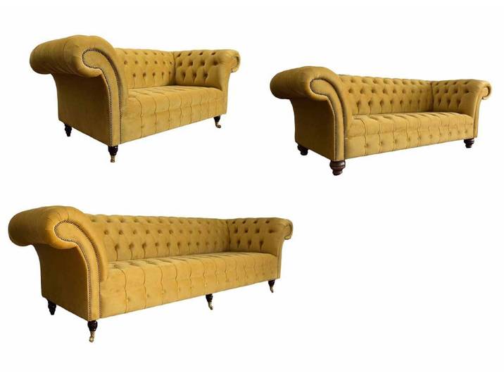 Xlmoebel Chesterfield-Sofa Gelbe Sofagarnitur Polster Set Sitzgarnitur Komplett, Sofagarnitur 3 Teile, Made in Europa