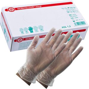 Nobamed Einmalhandschuhe Nobaglove, transparent, 100 Stück, Vinyl, chemikalienbeständig, lebensmittelecht, Größe S