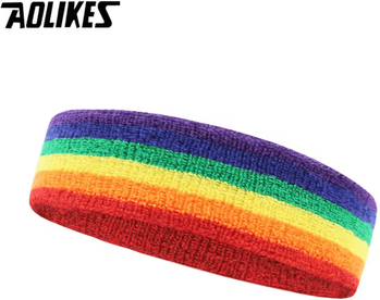 Inspire Curations AOLIKES Cotton Athletic Headband Elastic Sports Sweatband For Basketball, Tennis And Fitness rainbow