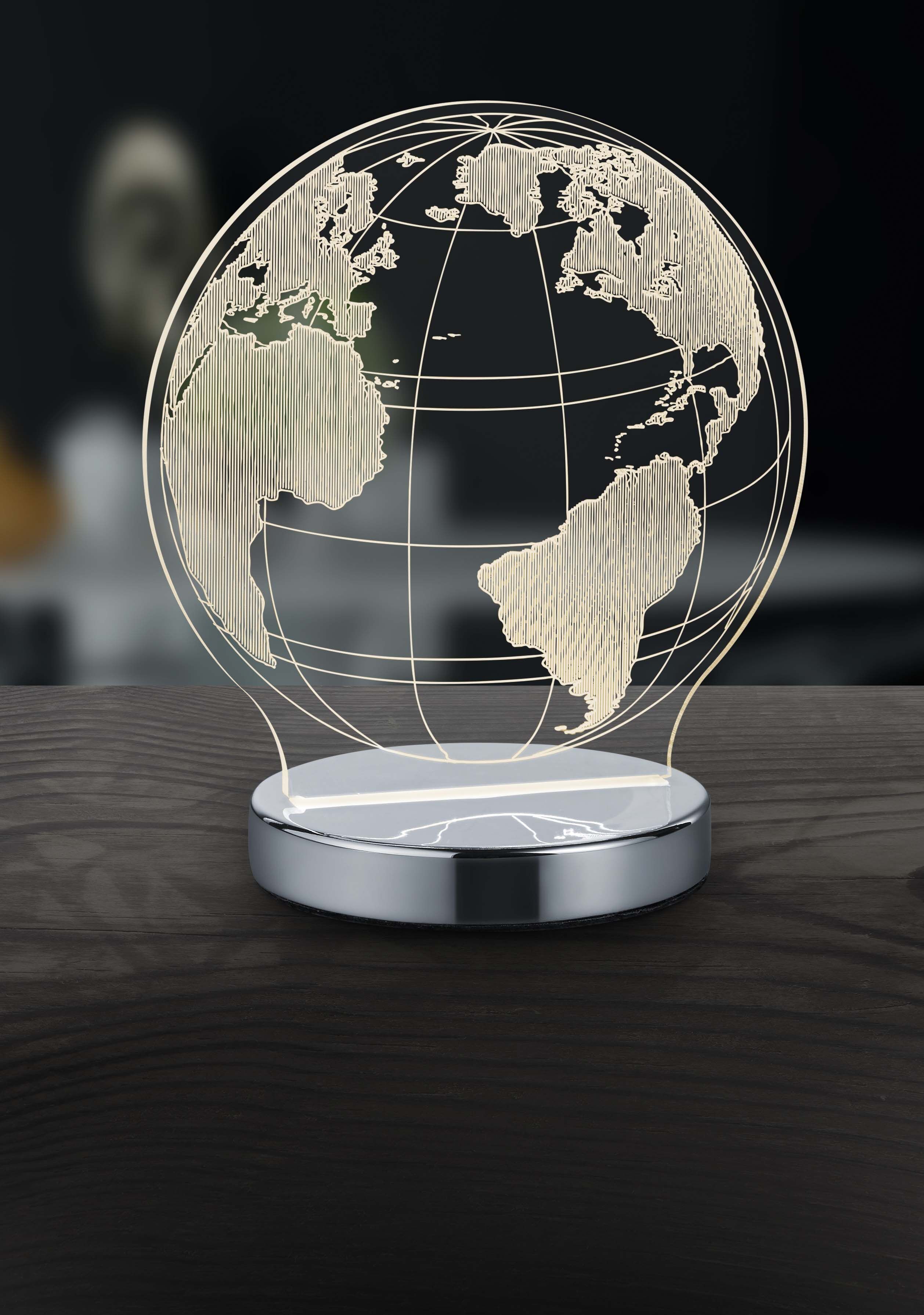 REALITY LEUCHTEN LED Tischleuchte "Globe", grau (chromfarben), 1, H: 20cm, 1 Stk., Leuchten, Tischlampe, Weltkugel Design, Acrylplatte, Lichtfarbe einstellbar, LED Tischleuchte