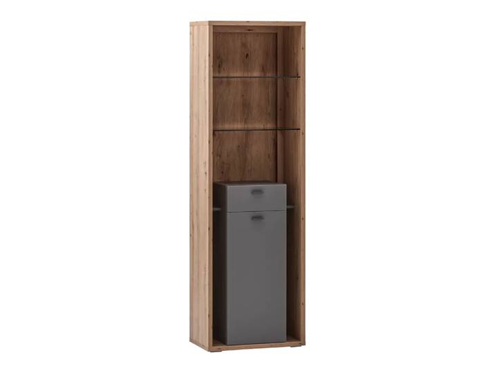 Vitrine Lizzano, Byyu, dunkelgrau/eichefarbig, Holzwerkstoff
