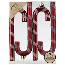 4 Christbaumschmuck Zuckerstangen 14cm Kunststoff Christbaumkugeln Glitzer Weihnachtskugeln Weihnachtsbaumkugeln Weihnachtsdeko Bruchsicher Weinrot