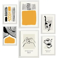 POSTER Set Mit 6 In Schwarzer Tinte Heim Künstlerische Und Abstrakte Drucke Für Innenarchitektur A3 & A4 Weißer Rahmen