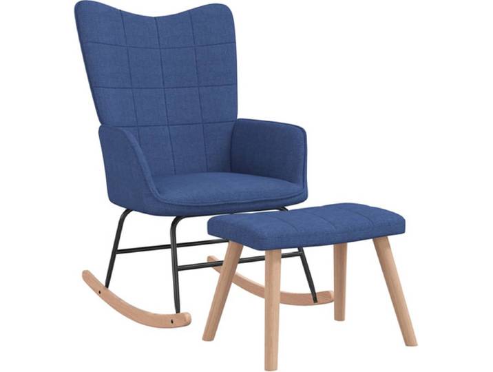 vidaXL - Schommelstoel - met - voetenbank - stof - blauw