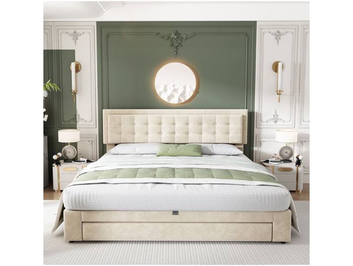 SENVIRO lit rembourré 160 x 200 velours beige