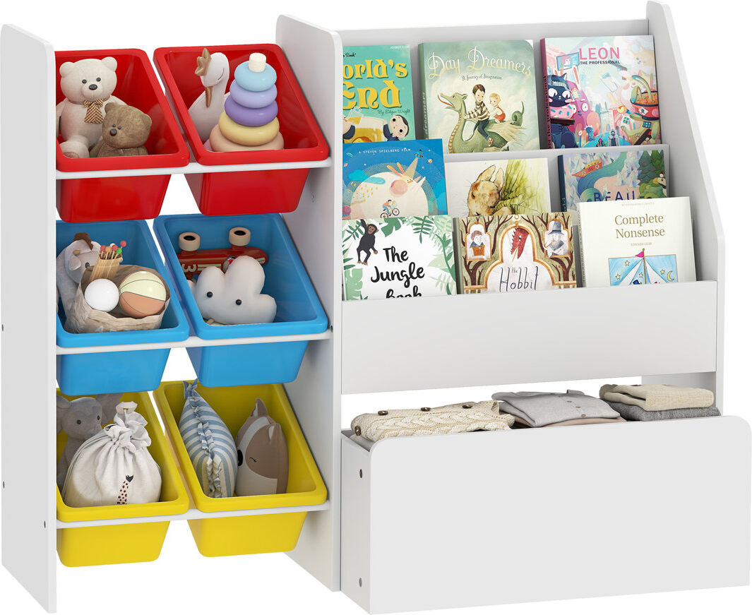 Norden Home AIYAPLAY Toy Storage Unit, Childrens Bookcase with 6 Bins, Multicoloured White@@Red@@Blue@@Yellow 80cm H X 100cm W X 30cm D