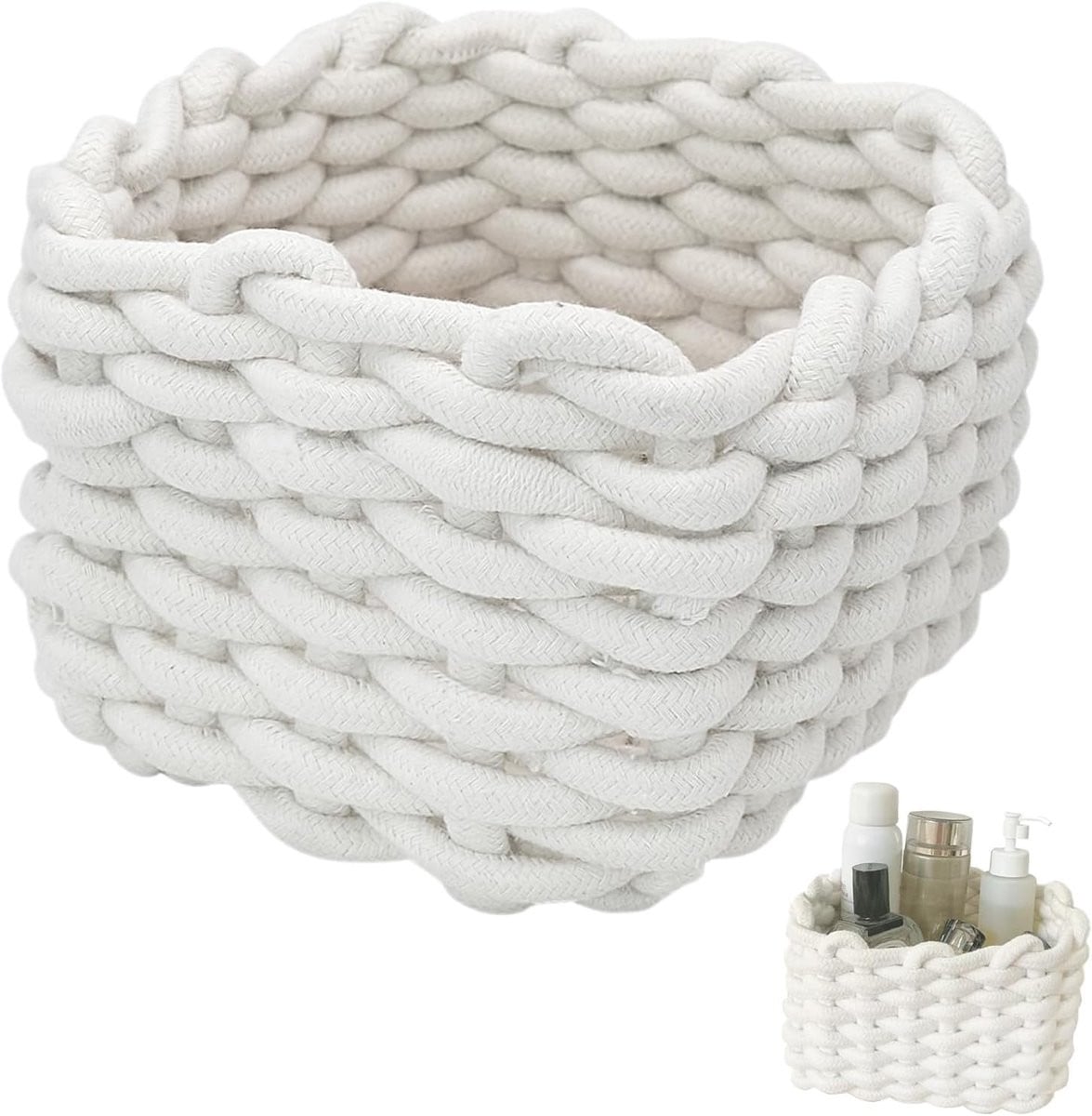 SnelShoppen Witte Kleine Wicker Opbergmanden - Open Weave Textiel Manden voor Thuis, Badkamer en Kast