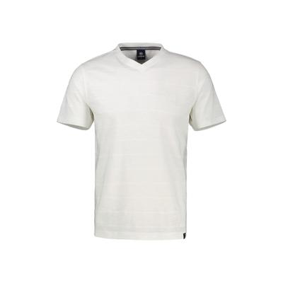 T-Shirt LERROS "T-Shirt mit V-Neck in Strickqualität, grosse Größen", Herren, Gr. 3XL, weiß (broken weiß), 100% Baumwolle, V-Ausschnitt, Shirts T-Shirt