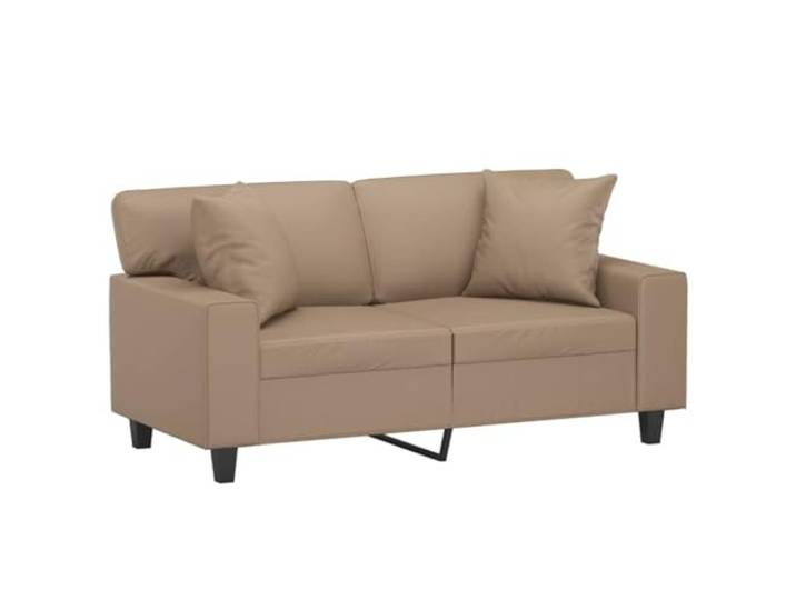 KTHLBRH 2-Sitzer-Sofa, Kunstleder, Cappuccino, 120 cm Gestell aus robustem Metall, Kissen mit Einsätzen, Schaumstoff, 2 dekorative Kissen im Lieferumfang enthalten