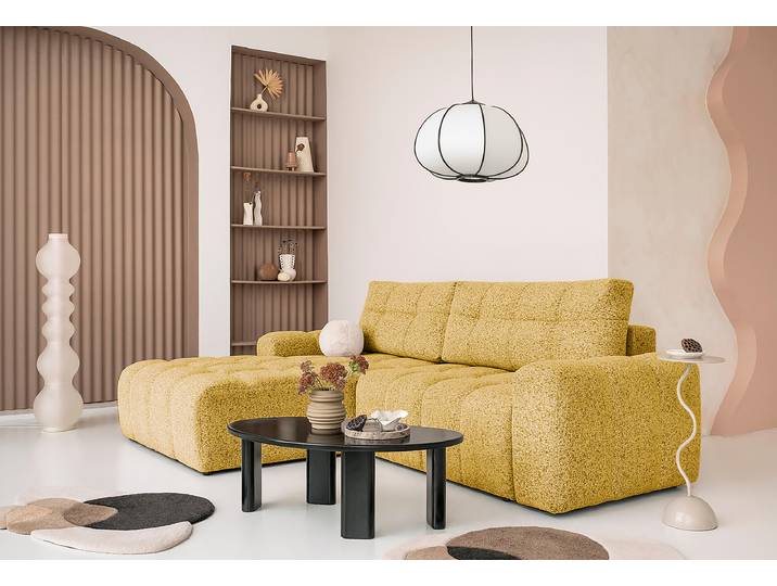 Ecksofa mit Schlaffunktion Gelb/Beige/Gelb Strukturstoff Purna 268cm Ausrichtung links Modern