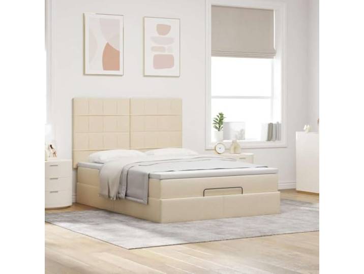 KTHLBRH Boxspringbett Creme 140 x 190 cm mit Matratze Taschenfedern, hydraulischer Aufzug, inklusive Matratzenschoner, 280 kg Tragkraft