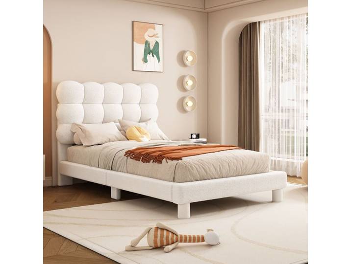 Lit plat 90x200cm lit rembourré rembourrage de tête confortable tête triple réglable blanc