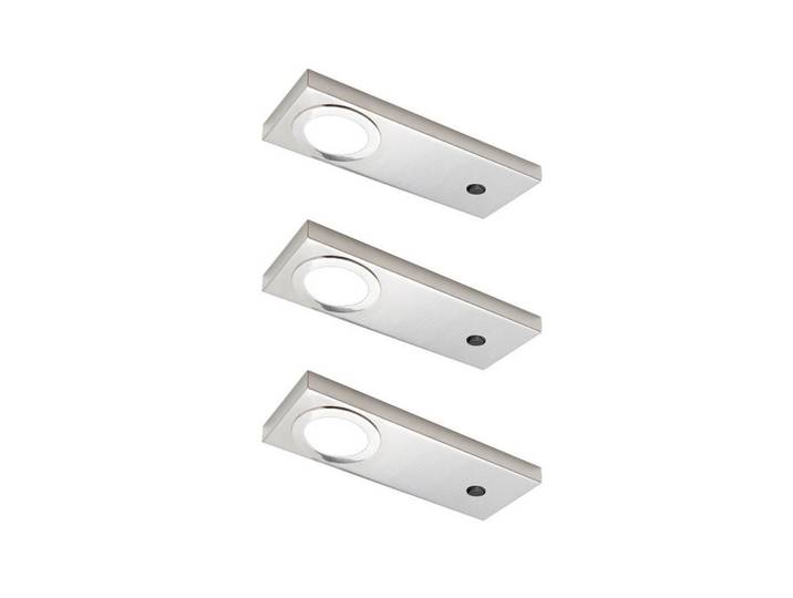 HKT Unterbauleuchten-Set, Edelstahlfarben, Metall, 3-teilig, 7.2x1.6x20.6 cm, LED-Leuchtmittel austauschbar, gleichmäßige Lichtverteilung, Küchen, Küchenausstattung