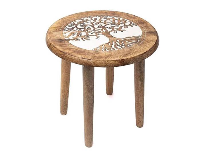 Table d'Appoint ou Porte-Plante en bois motif Arbre de Vie 30cm
