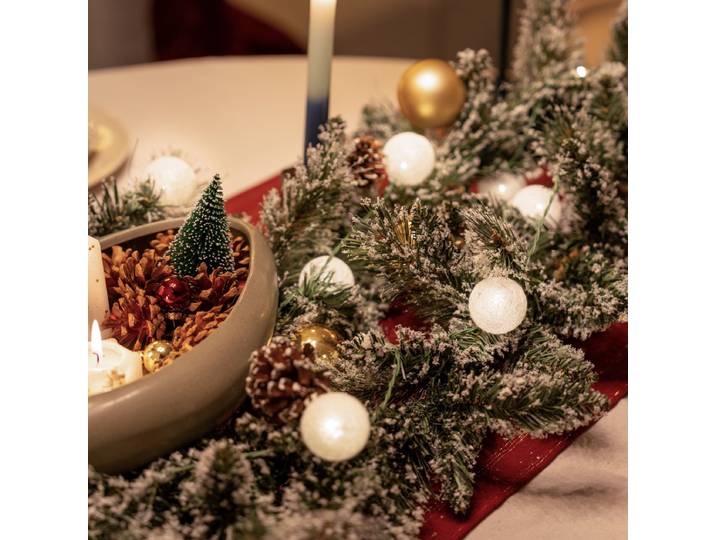 Guirlande de Noël blanche et dorée de 270 cm avec LED et