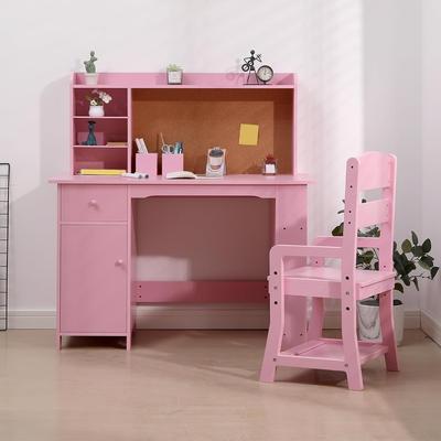 Garvee Kids Study Desk and Chair Set, Wooden Desk with Bookshelf, Bulletin Board, Cabinet and Storage Cabinets