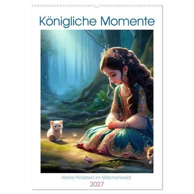 Königliche Momente - Kleine Prinzessin im Märchenwald (Wandkalender 2027 DIN A2 hoch), CALVENDO Monatskalender