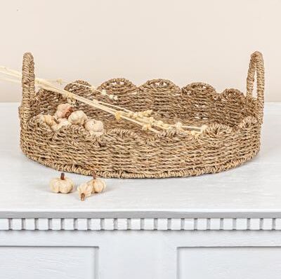 Household Essentials Handwoven Tray with Scalloped Edge and Handles