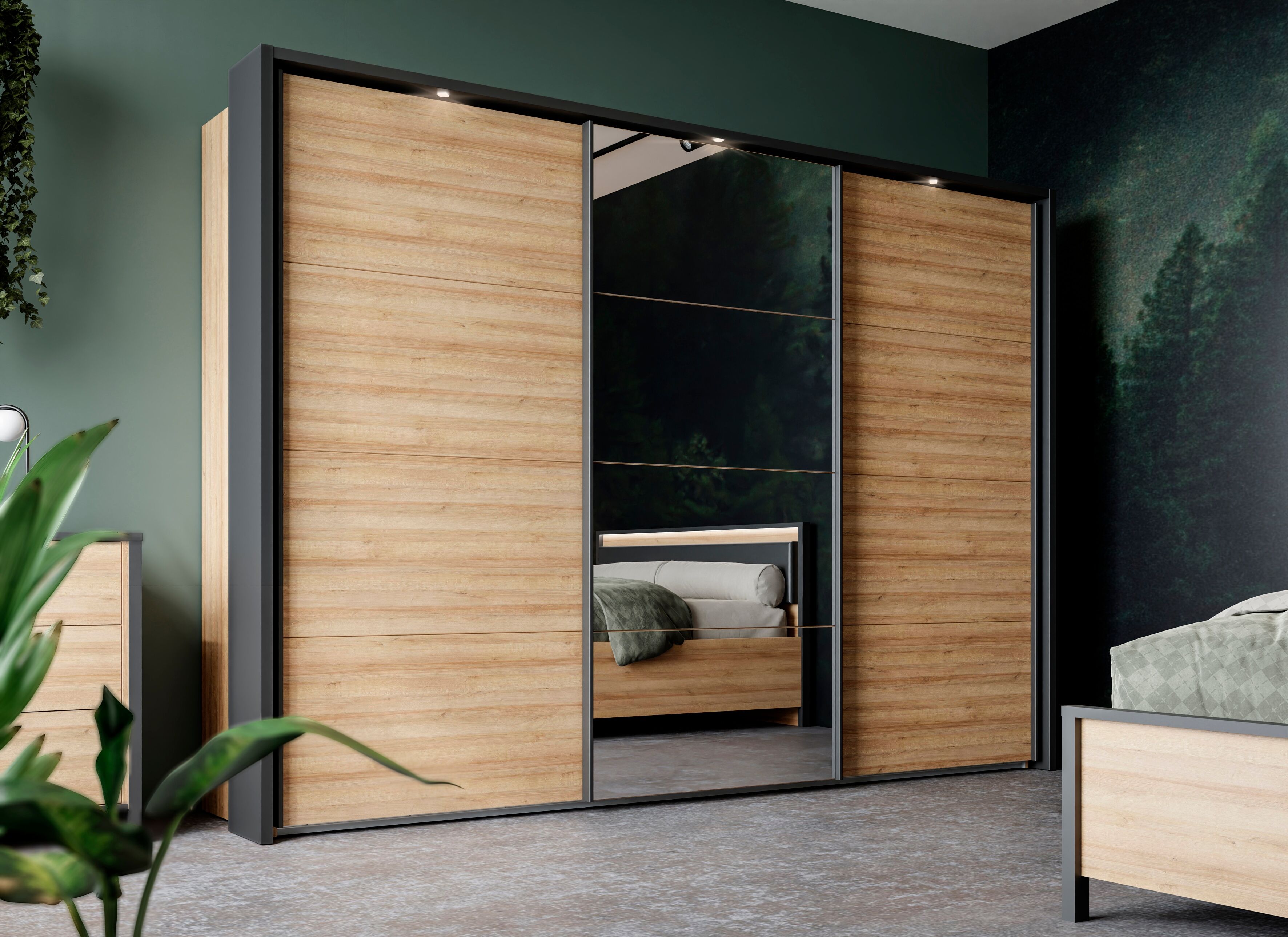Schwebetürenschrank FORTE, braun (riviera eiche), B:269,9cm H:210,5cm T:61,2cm, Dekorfolie, Holzwerkstoff, Schränke, Schwebetürenschrank riviera eiche Riviera Eiche, B/H/T: 269,9cm x 210,5cm x 61,2cm
