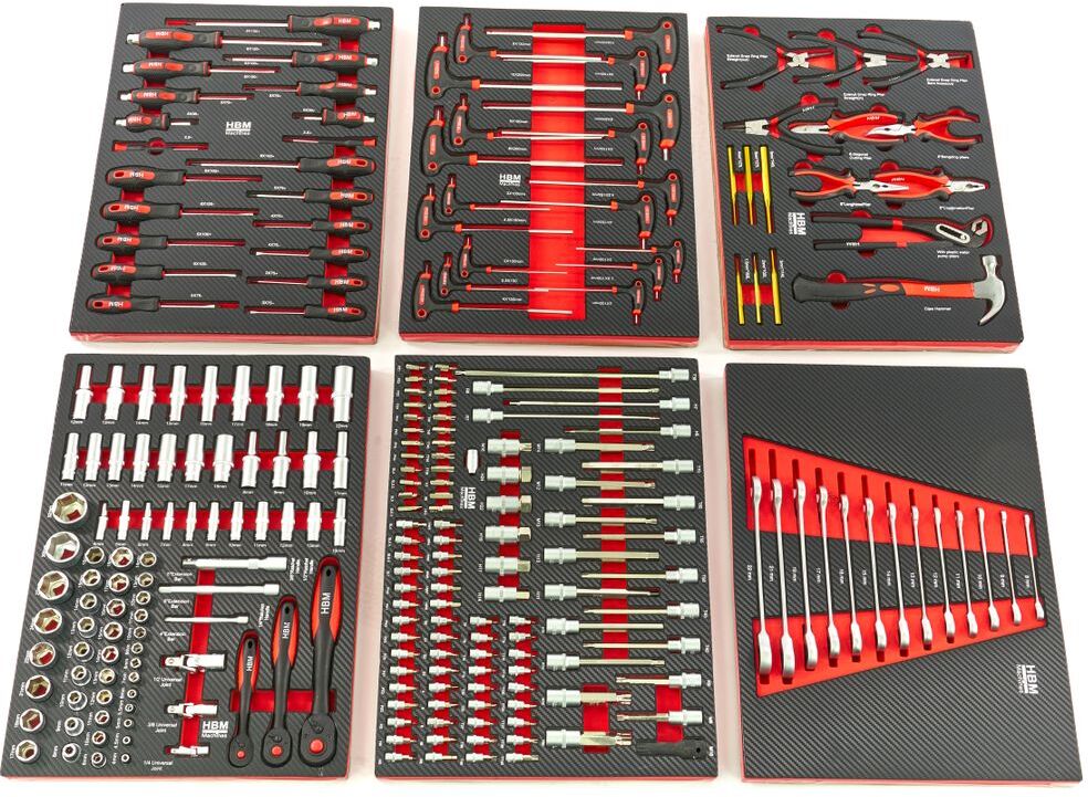 HBM 245-teiliger Premium-Werkzeugsatz für Werkzeugwagen - ROT