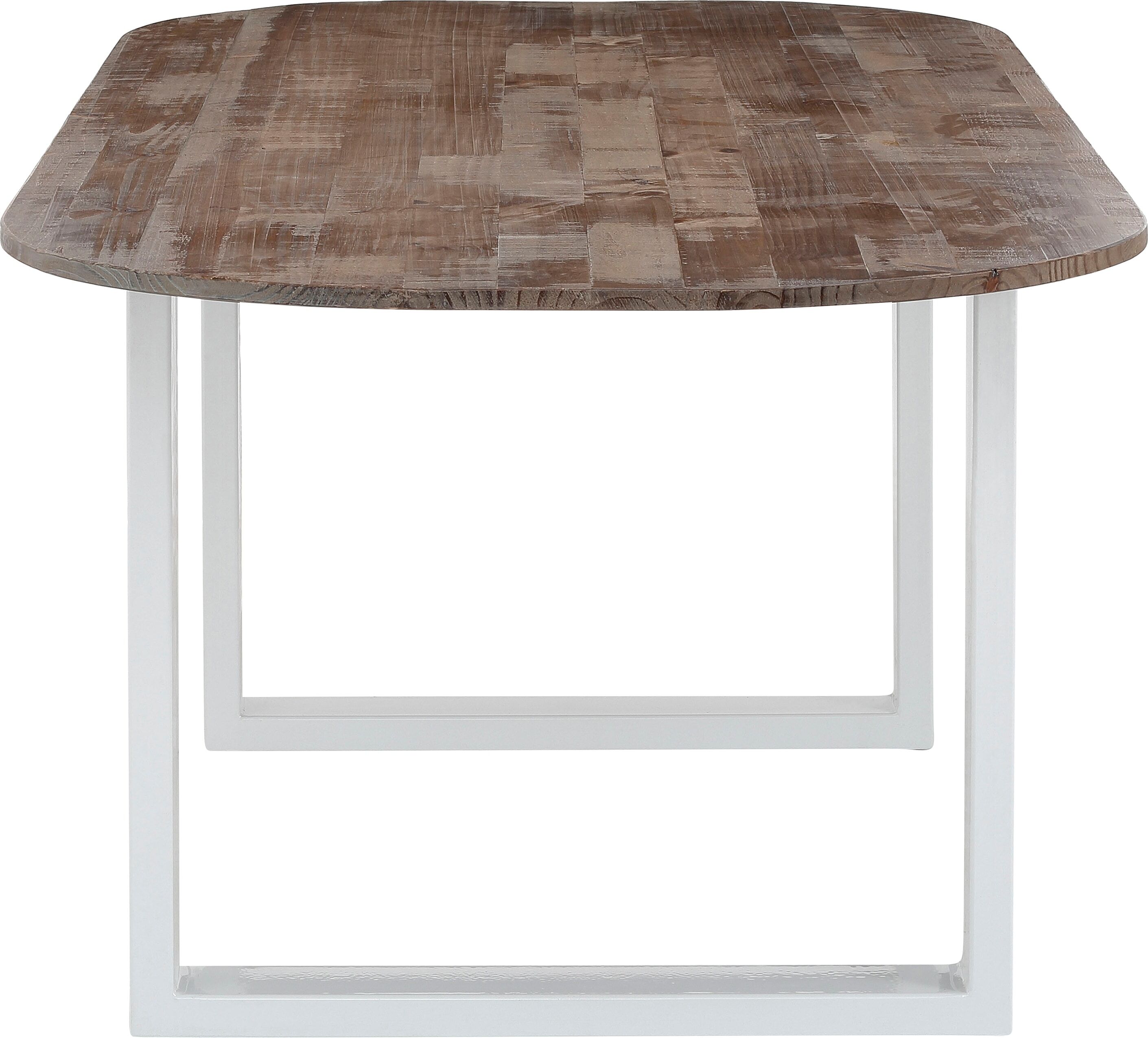 Esstisch OTTO HOME "Lagos", braun (braun, gebürstet, weiß), B:180cm H:76cm T:90cm, Tische, Esstisch, aus schönem massivem Kiefernholz, mit weiß lackierten Metallbeinen