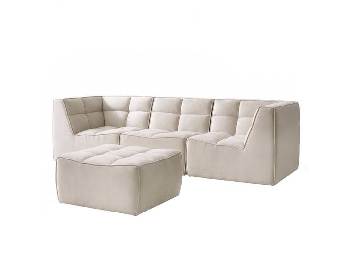 Modulares 3-Sitzer Sofa mit Hocker Beige Samt Blonda Glamour