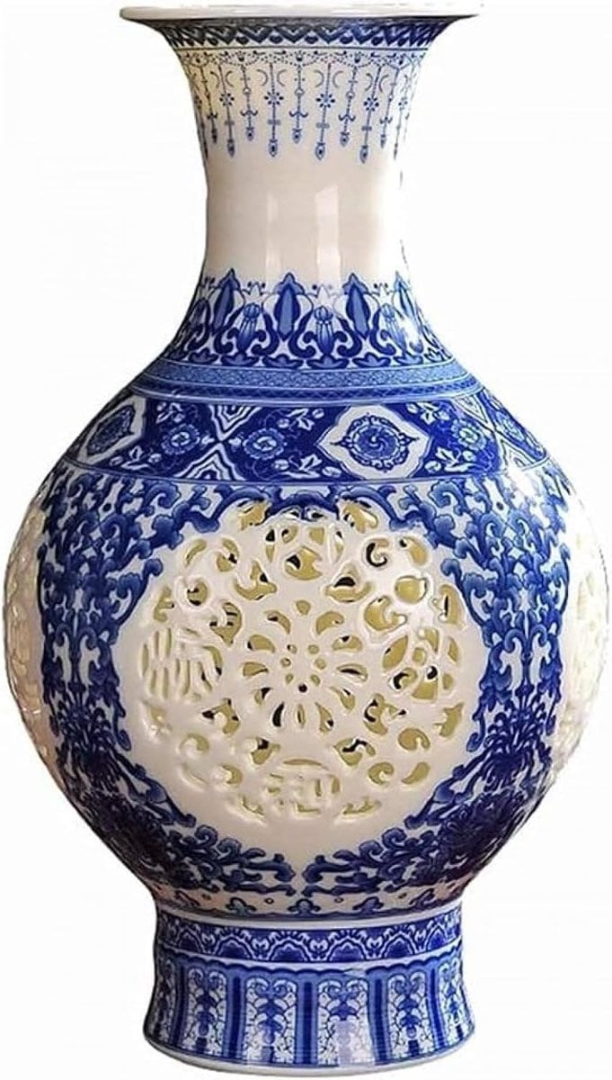 Kleine Vintage Keramische Vaas in Blauw Wit voor Tafeldecoratie