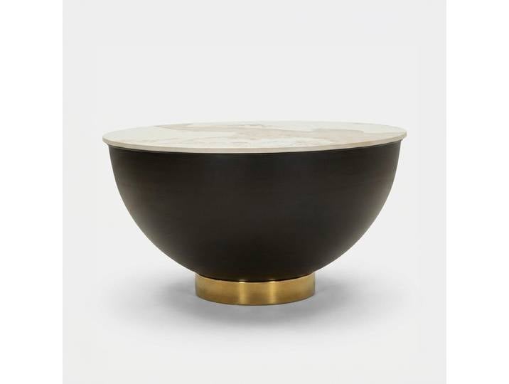 Table basse avec rangement\, en céramique et métal\, style Glam