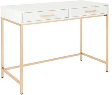 Office Star Products Alios Desk with White Gloss Finish and Gold Base