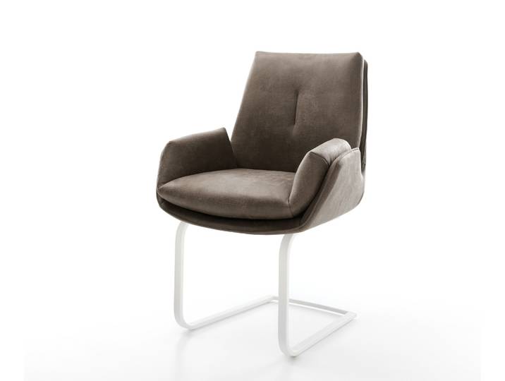 Freischwinger Clea-Flex Mikrofaser Taupe Vintage Freischwinger flach Weiß, Esszimmerstühle