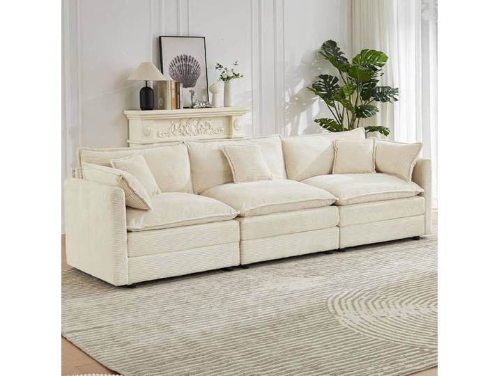 JIEXI Canapé modulaire canapé sectionnel pour salon chambre à coucher bureau et appartement (3 places beige)