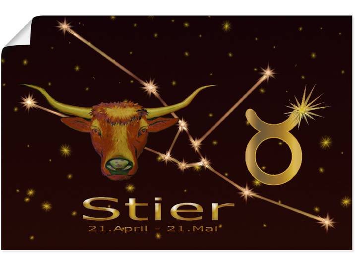 Poster ARTLAND Sternzeichen - Stier , gold (farbe bild(er): goldfarben), B:60cm H:40cm, Bilder, Poster, ohne Rahmen