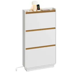 SoBuy Schuhschrank, Schuhkipper, Schuhregal mit 3 Türen Weiß 72x15x126cm Nordisch