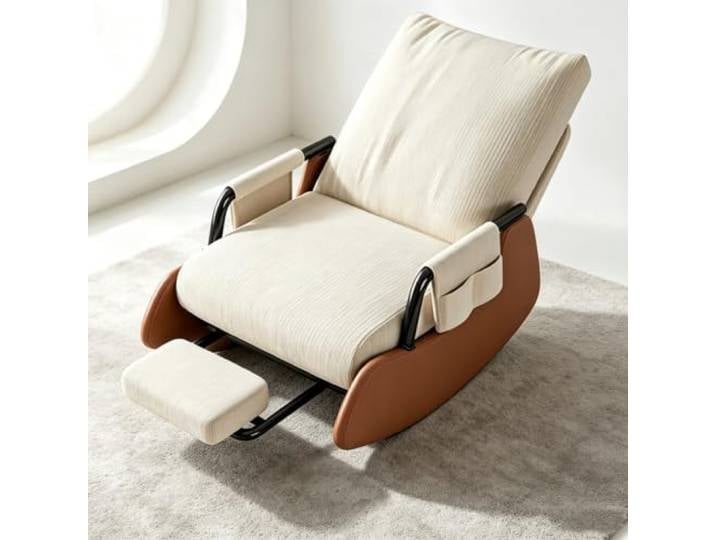 LCNDKF Lounge Schaukelstuhl mit Praktischer Seitentasche Ergonomischer Schaukelstuhl mit ausziehbarer Fußstütze und Seitentasche für tägliche Entspannung.