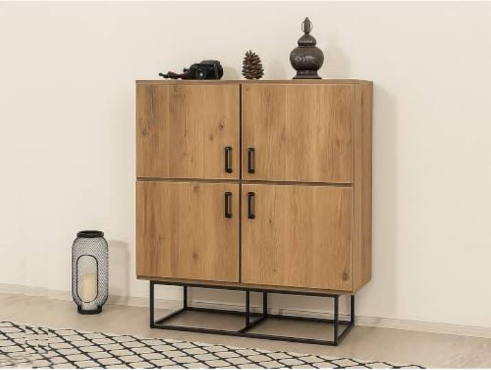 Dmora Kommode Alwaid 93x36x115 cm Braun, 2 Schubladen, 4 Regale