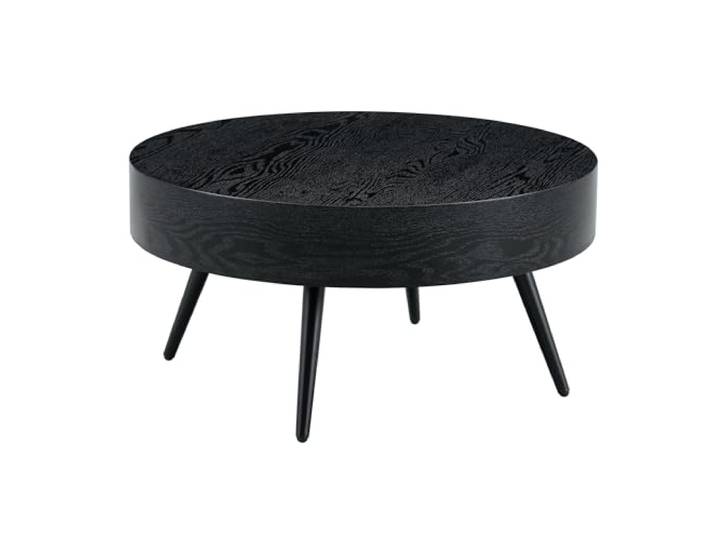 Vexelus Runder Couchtisch Ø70 cm Schwarze Holz‑Optik MDF‑Platte, Schwarze Metallbeine, minimalistisch