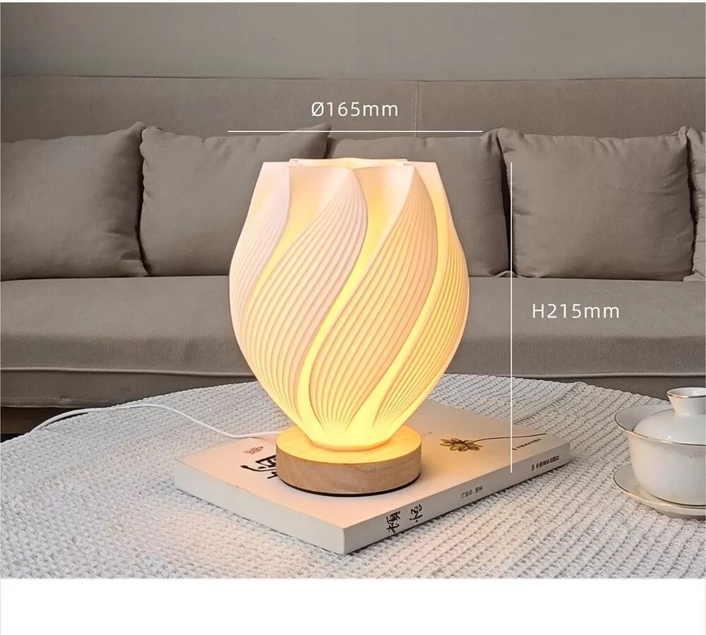 INF USB Dimmbare 3D-gedruckte Schreibtischlampe mit Holzfuß - Moderne Nachttischlampe