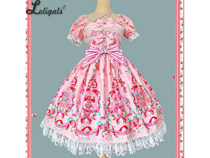 Robe Lolita douce en coton à manches courtes, robe de soirée mi-longue ~ Chef aux fraises par Infanta