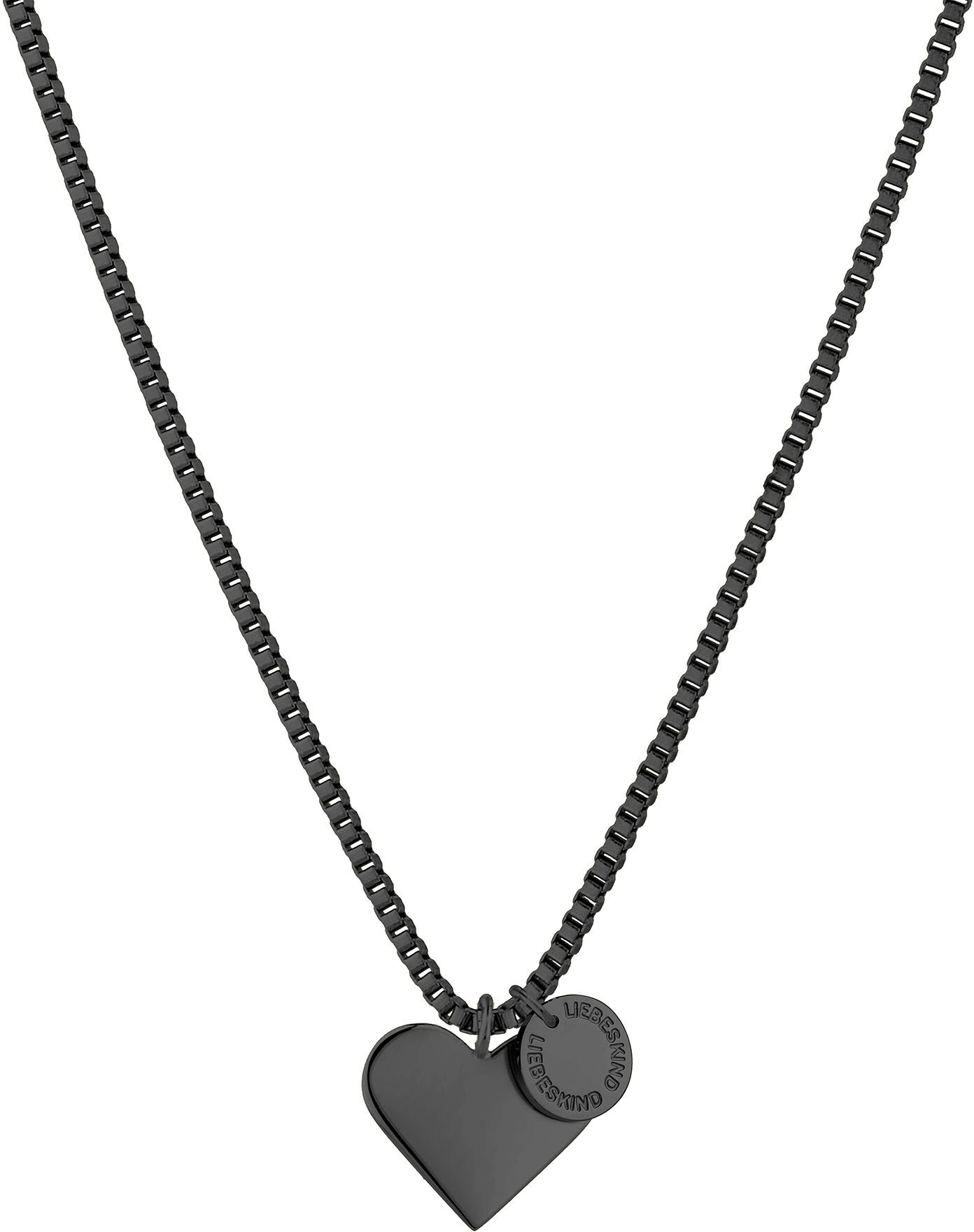 Kette mit Anhänger LIEBESKIND BERLIN "Schmuck Geschenk Edelstahl Halskette Herz", schwarz, Halsketten, Damen, Edelstahl, L: 45 B: 2mm, B:2mm