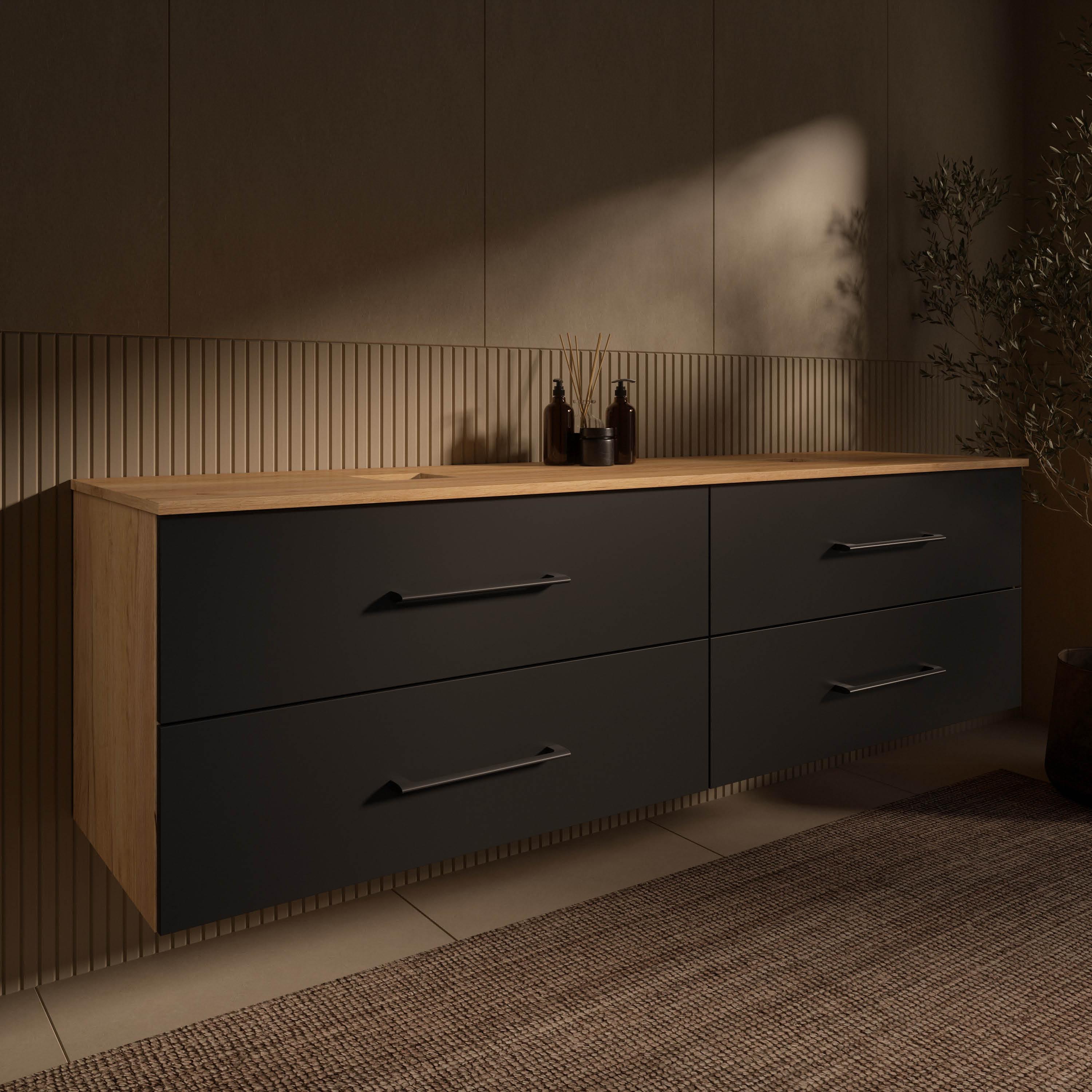 Planetmöbel LUX Waschtischunterschrank 180 cm hängend ohne Aufsatz-Waschbecken Gold Eiche/Anthrazit