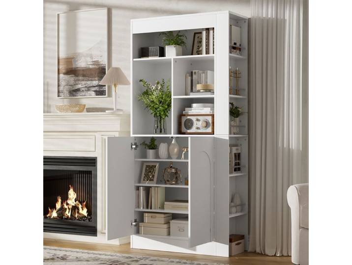 Armoire de rangement 35 x 180 cm rangement tiroirs étagères blanc 85 x 35 x 180 cm étagères ouvertes 2 portes