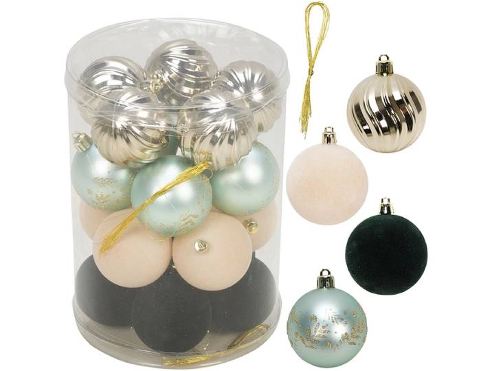 Set 20 Weihnachtskugeln MERRY grün