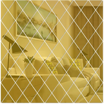 Inspire Curations 3D Rhombus Acrylic Mirror Wall Sticker Set gold 50x100cm 32pcs