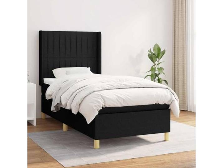 Massives Kiefernholz Modernes Bettgestell Einzelbett 90 x 190 cm Weiß Bettrahmen Hellgrau 90x190 cm Massives Kiefernholz Einzelbett mit Gepolstertem Kopfteil Lattenrost Modern Minimalistisch