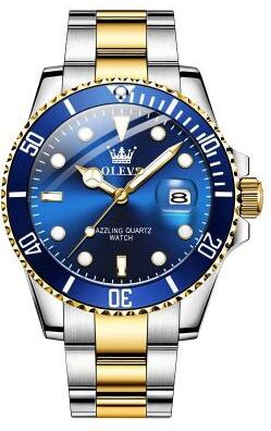 Inspired Deals OLEVS 5885 Men's Quartz Watch Waterproof Luminous Stainless Steel Business Watch blue + Gold